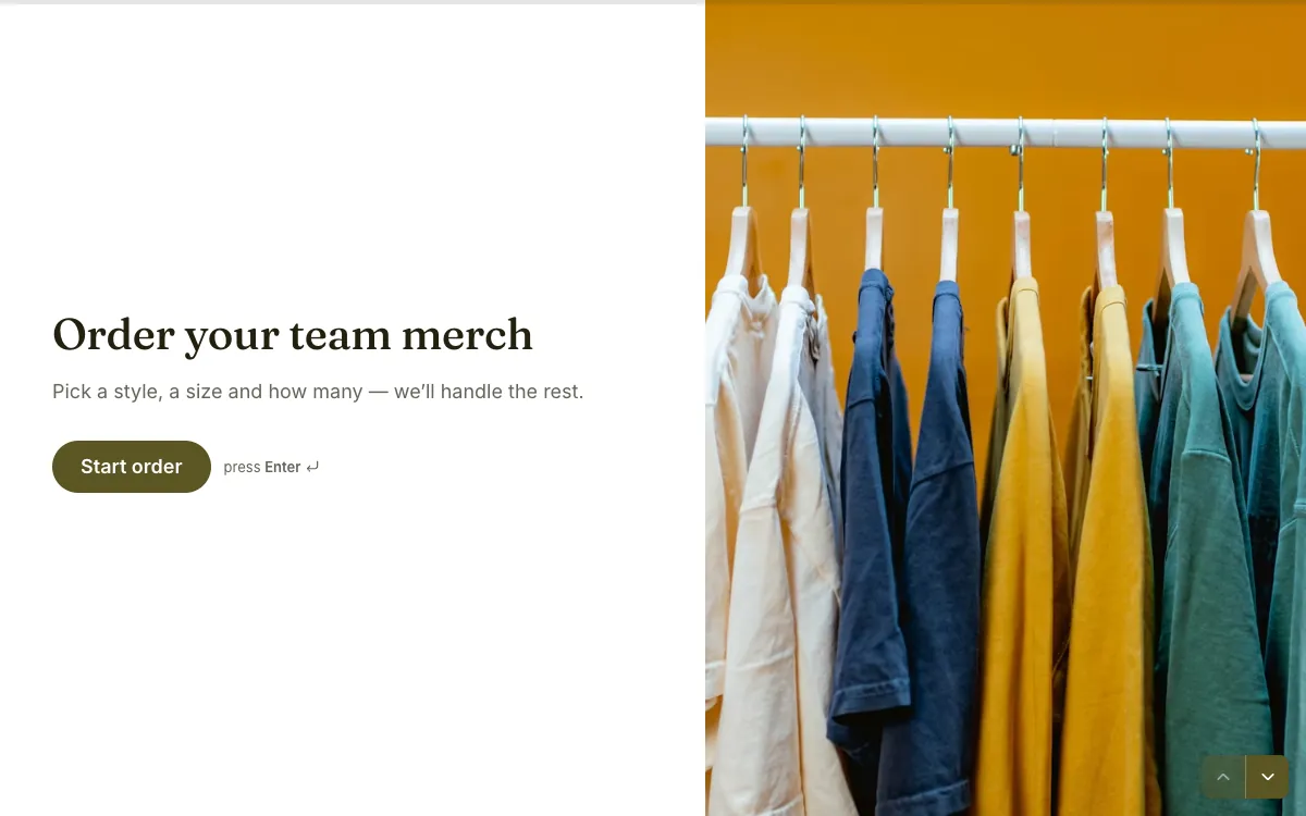 T-shirt order form: a screen from the Forms tshirt order template