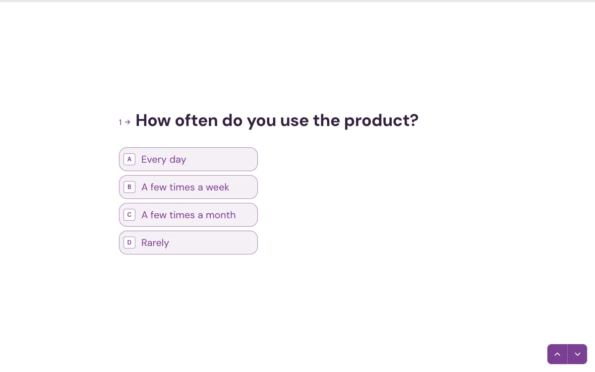 Product research survey question with multiple choice answers