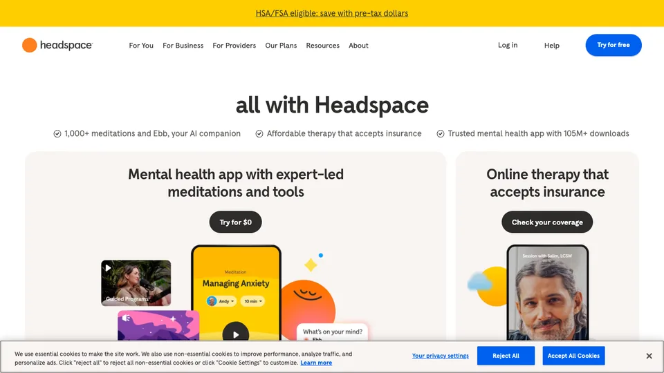 Headspace website homepage