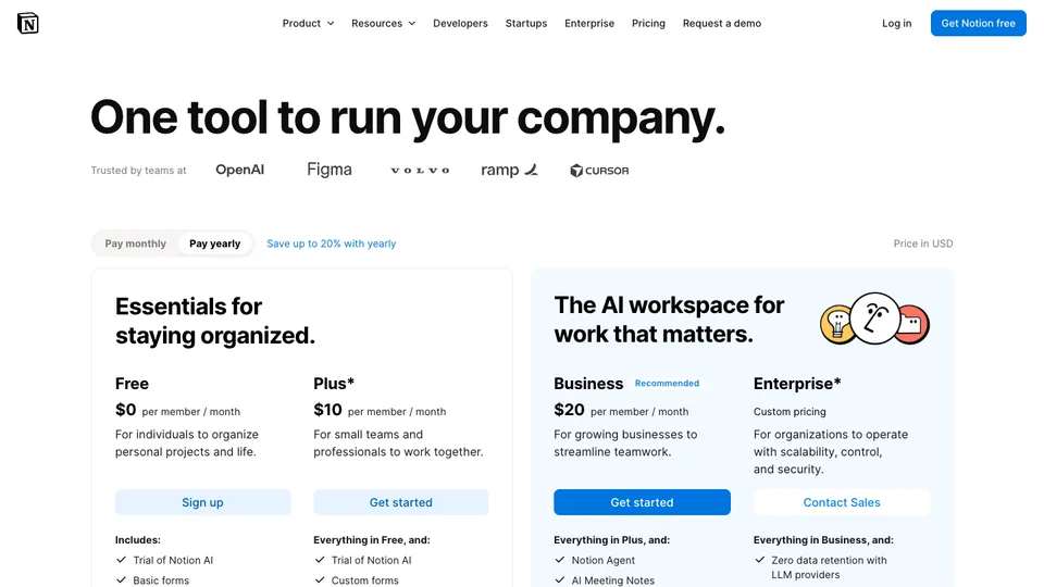 Notion website homepage