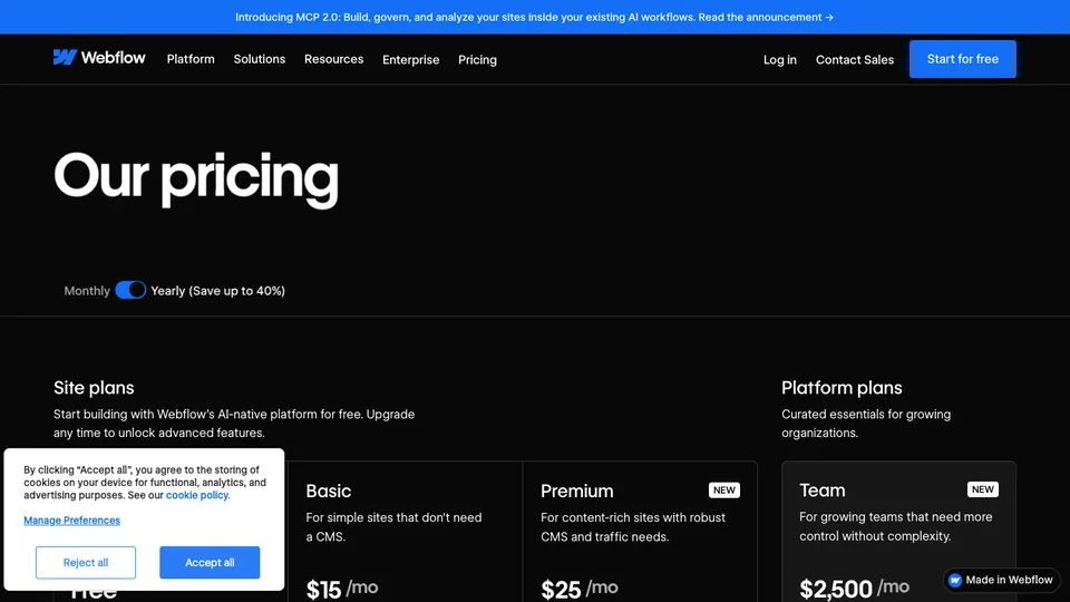 Webflow website homepage