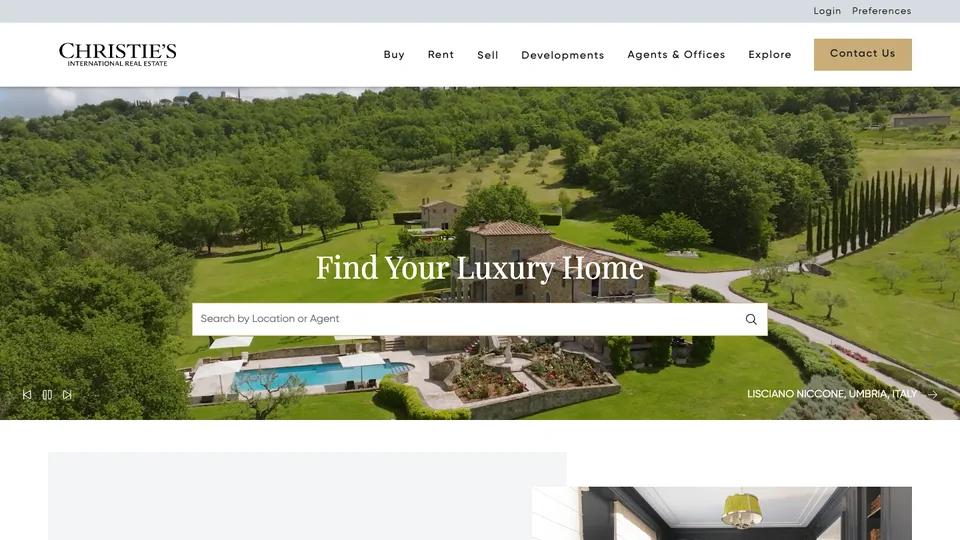 Christie’s International Real Estate website homepage