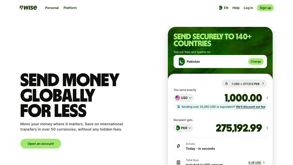 Wise website homepage